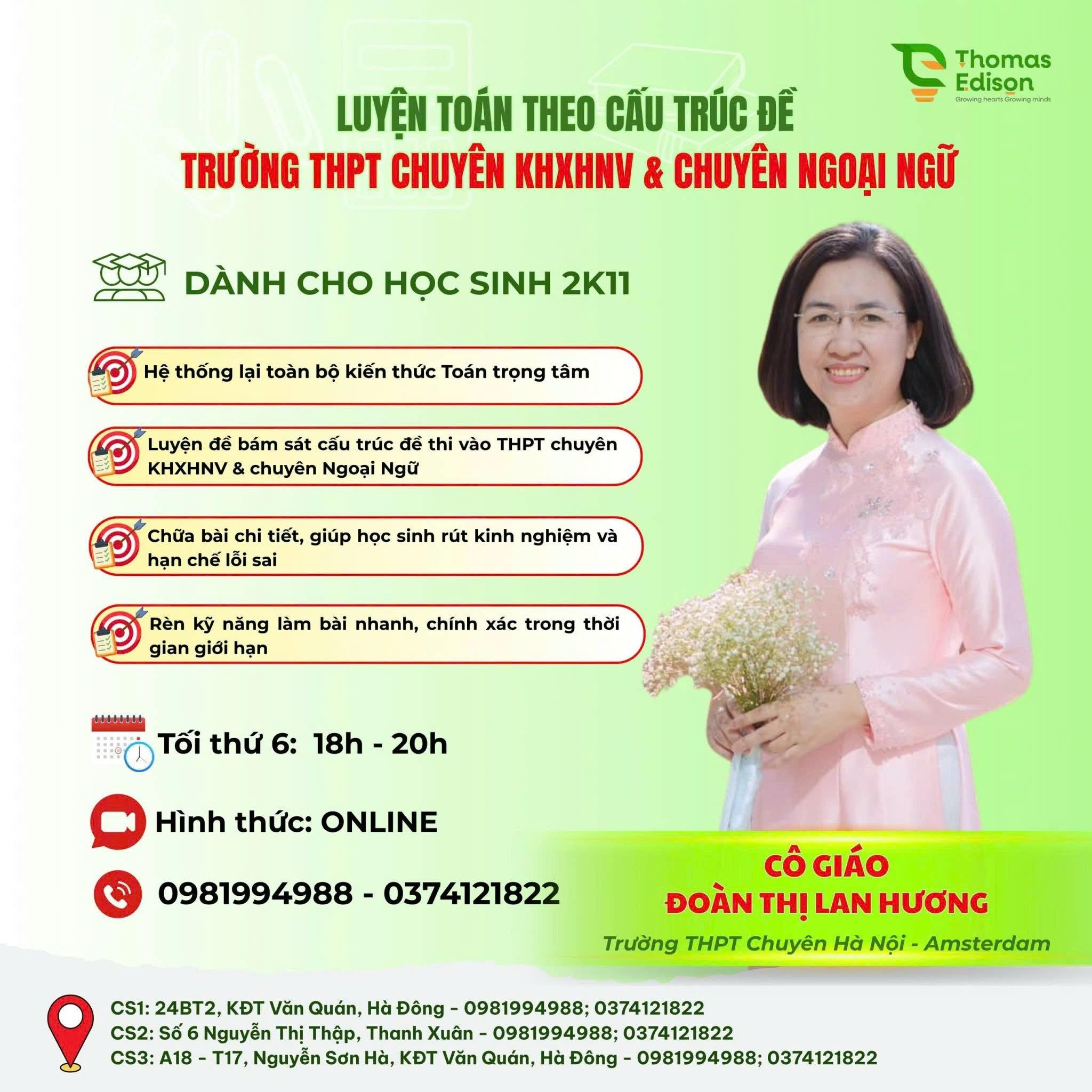 📢 HTGD THOMAS EDISON CHÍNH THỨC MỞ LỚP LUYỆN TOÁN THEO CẤU TRÚC ĐỀ CHUYÊN KHXHNV & CHUYÊN NGOẠI NGỮ